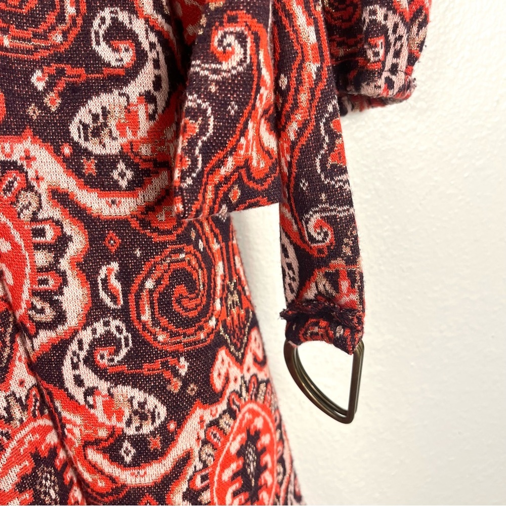 Anthropologie Maeve Belted Paisley V-Neck Long Sleeve A-Line Knit Dress Small - Picture 6 of 8